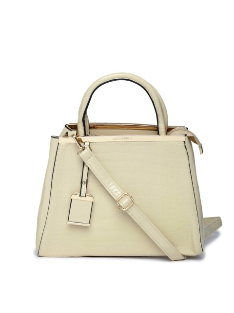 

Lino Perros Cream-Coloured Snakeskin Textured Handbag with Sling Strap