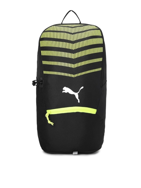 

Puma Unisex Black & Fluorescent Green Striped Backpack