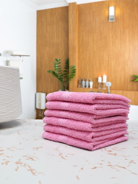 

RANGOLI Set Of 6 Pink Solid Pure Cotton 380GSM Face Towels