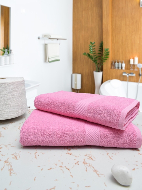 

RANGOLI Set Of 2 Pink Solid 380 GSM Pure Cotton Bath Towels