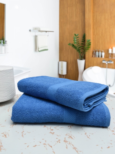 

RANGOLI Set Of 2 Blue Solid Pure Cotton 380 GSM Bath Towels