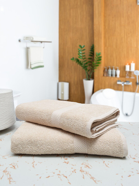

RANGOLI Set Of 2 Cream-Coloured Solid 380 GSM Pure Cotton Bath Towels