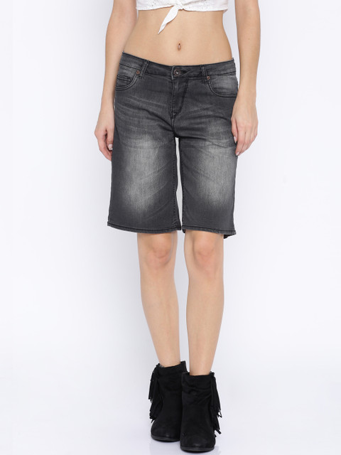 

Roadster Women Black Washed Denim Shorts