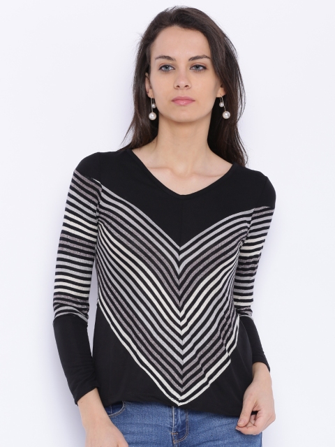 

109F Women Black Striped Regular Top