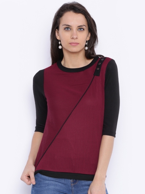 

109F Women Maroon Self-design Regular Top