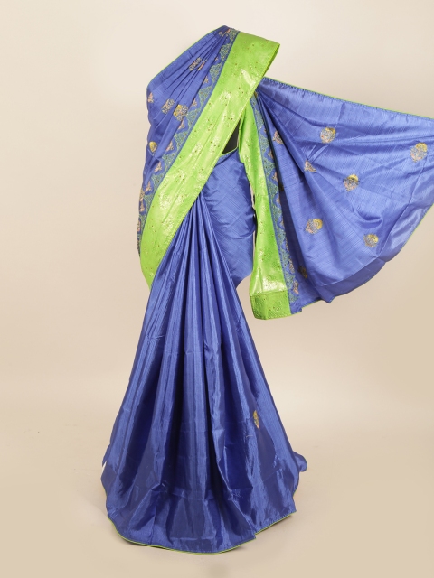 

Pothys Blue & Green Embroidered Jute Silk Saree