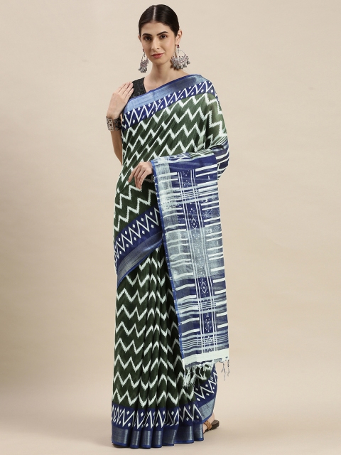 

swatika Green & Blue Ethnic Motifs Zari Handloom Sambalpuri Saree
