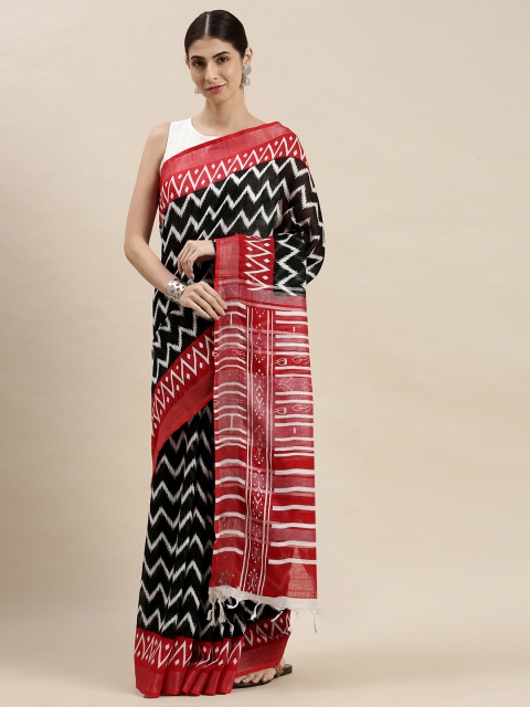 

swatika Black & Red Zari Handloom Sambalpuri Saree