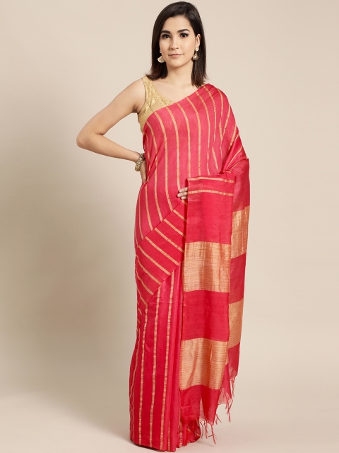 

swatika Pink & Golden Striped Handloom Muga Saree