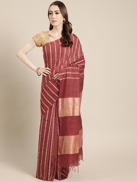 

swatika Maroon & Beige Striped Handloom Muga Saree