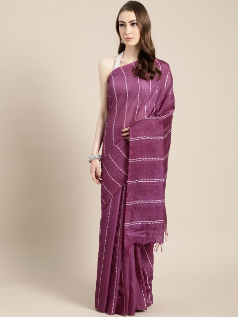 

swatika Purple & Beige Striped Handloom Muga Saree