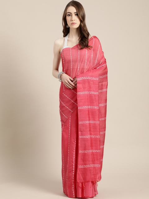 

swatika Pink & White Woven Design Muga Handlloom Saree