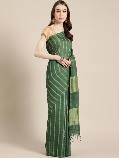 

swatika Green & Beige Striped Handloom Muga Saree