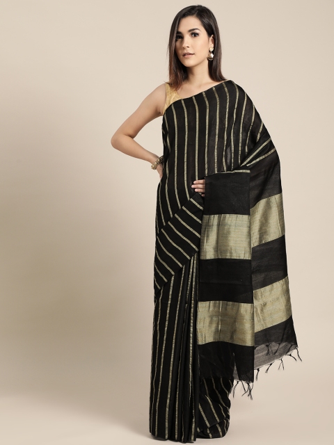 

swatika Black & Beige Striped Handloom Muga Saree