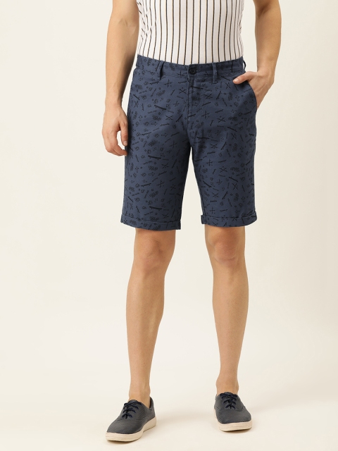 

IVOC Men Navy Blue & Black Typography Printed Slim Fit Mid-Rise Regular Shorts