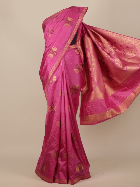 

Pothys Pink & Gold-Toned Ethnic Motifs Zari Jute Silk Saree