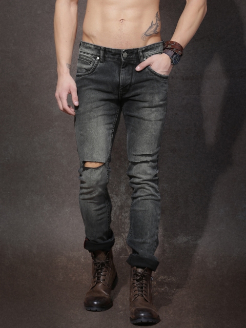

Roadster Men Charcoal Grey Skinny Fit Slash Knee Stretchable Jeans