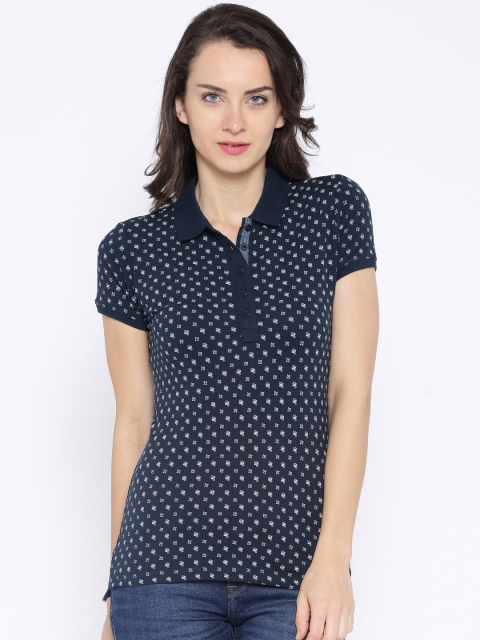 

U.S. Polo Assn. Women Navy Floral Print Polo T-Shirt, Navy blue