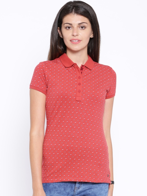 

U.S. Polo Assn. Women Women Coral Red Printed Polo T-Shirt