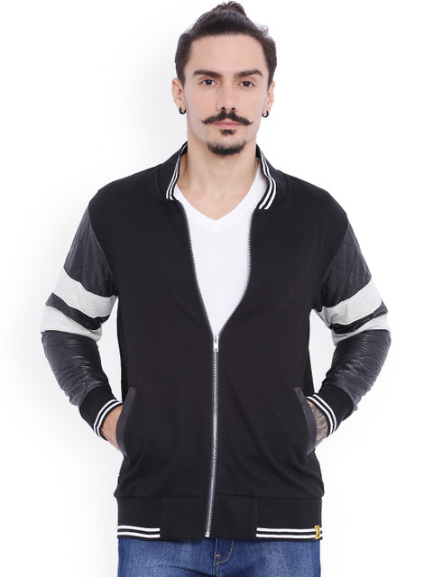 

Campus Sutra Black Bomber Jacket with Quilted Detail
