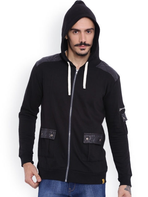 

Campus Sutra Black Hooded Sweatshirt