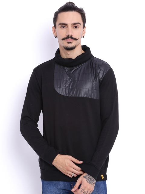 

Campus Sutra Black Sweatshirt with Quilted Detail
