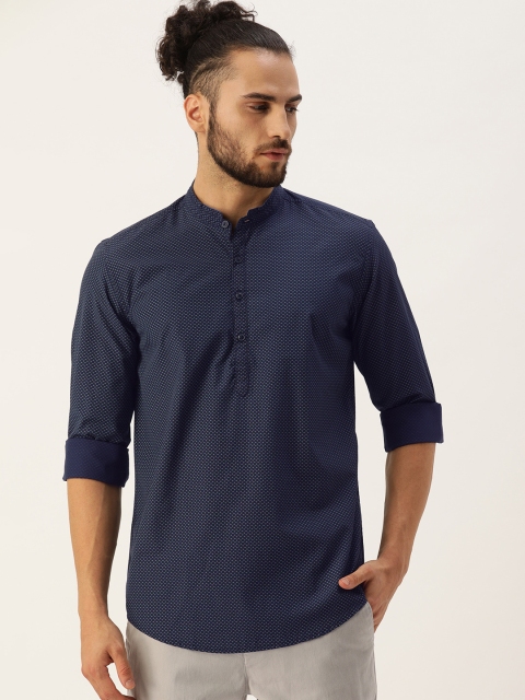 

IVOC Men Navy Blue & Green Slim Fit Geometric Printed Kurta