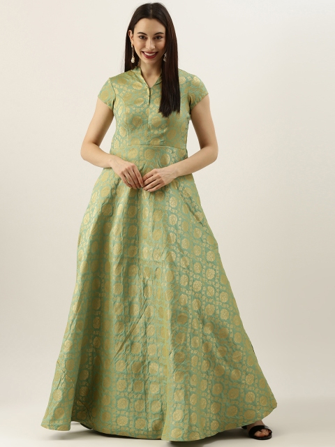 

EthnoVogue Green & Gold-Toned Ethnic Motifs Made To Measure Maxi Dress