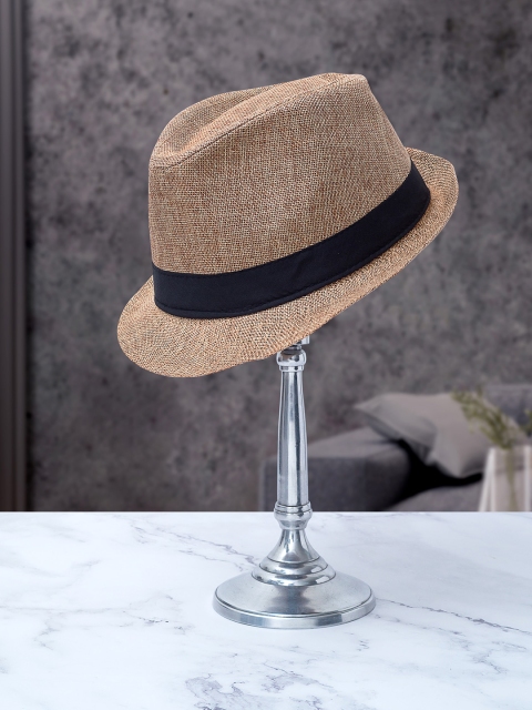 

Golden Peacock Men Beige-Coloured & Black Woven-Design Threaded Fedora Hat