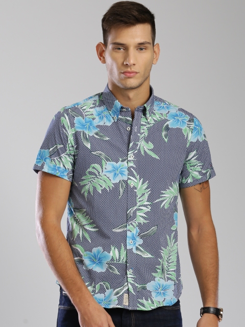 

Tommy Hilfiger Men Navy Slim Fit Printed Casual Shirt, Navy blue