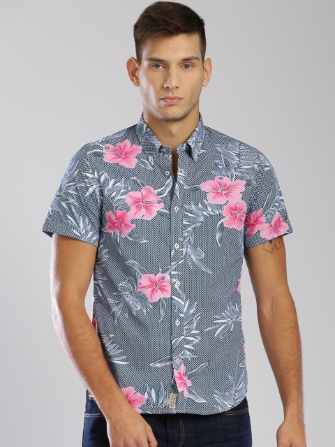 

Tommy Hilfiger Men Navy Slim Fit Floral Print Casual Shirt, Navy blue