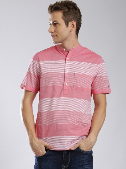 

Tommy Hilfiger Men Pink & White Striped Short Kurta