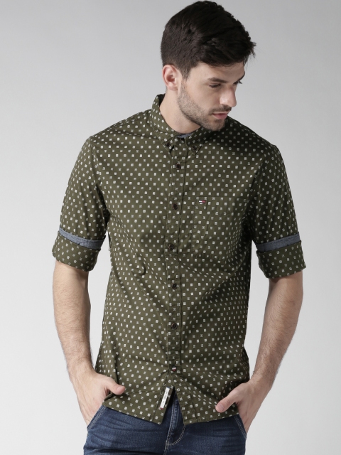 

Tommy Hilfiger Men Olive Green Slim Fit Printed Casual Shirt