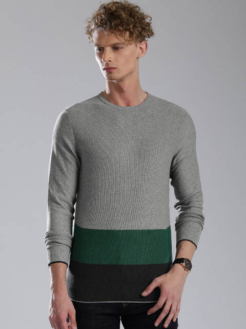 

Tommy Hilfiger Men Grey Melange Striped Sweater
