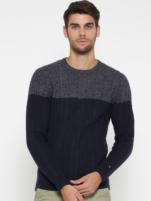 

Tommy Hilfiger Men Navy Self Design Pullover, Navy blue
