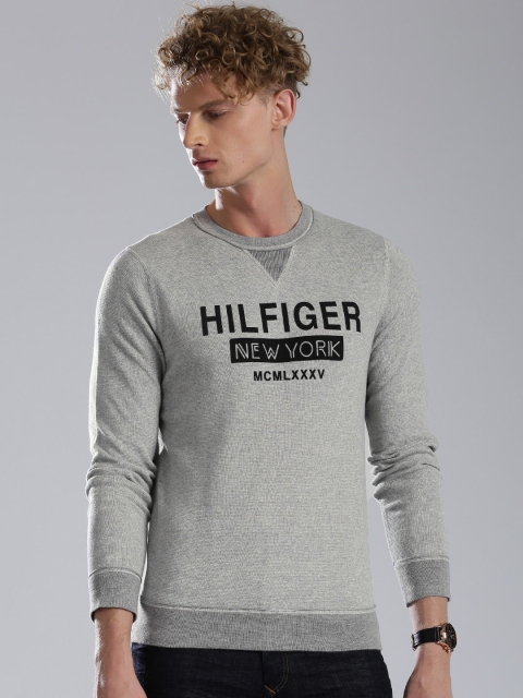 

Tommy Hilfiger Men Grey Melange Printed Sweatshirt