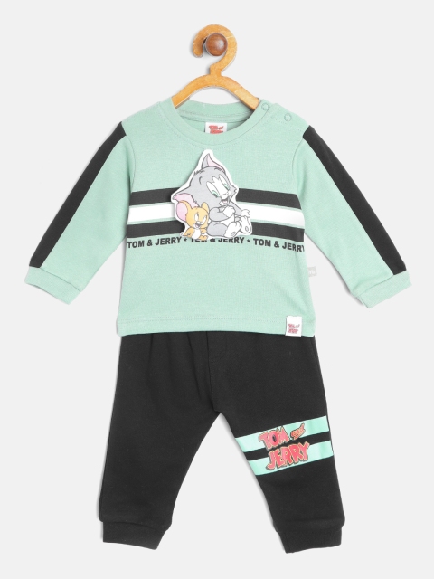 

Moms Love Infant Boys Green & Black Cotton Striped & Applique T-shirt with Pyjamas