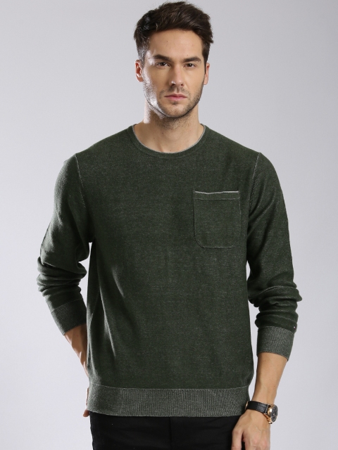 

Tommy Hilfiger Men Olive Green Solid Sweater