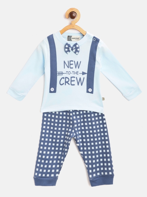 

Moms Love Infant Boys Blue Pure Cotton Printed T-shirt with Joggers