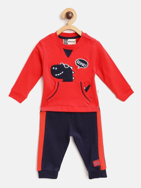 

Moms Love Infant Boys Red & Navy Pure Cotton Applique T-shirt with Joggers