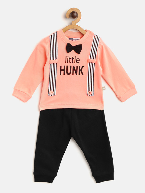 

Moms Love Infant Boys Peach-Coloured & Black Typography Print Pure Cotton Tshirt & Joggers