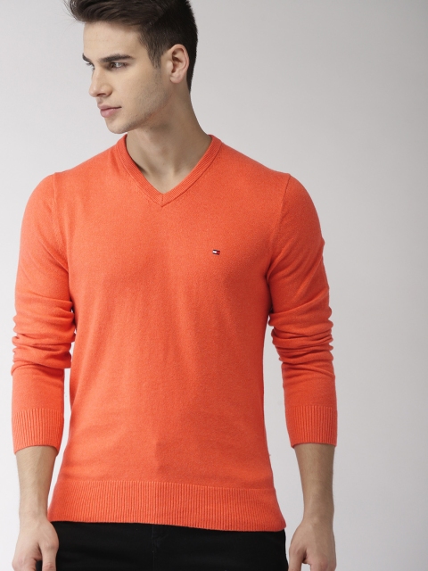 

Tommy Hilfiger Men Orange Self Design Pullover