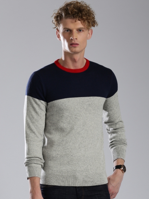 

Tommy Hilfiger Men Grey Melange Colourblocked Sweater
