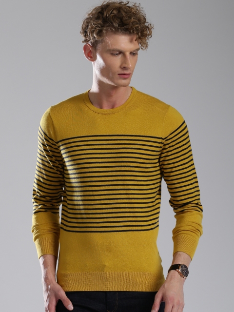

Tommy Hilfiger Men Mustard Yellow Striped Sweater