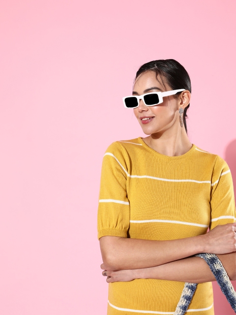 

her by invictus Stylish Mustard Striped Sweater Dress