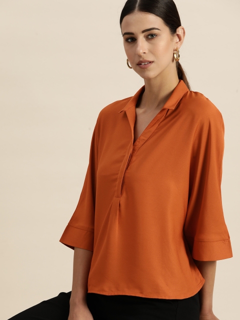 

her by invictus Rust Orange Extended Sleeves Shirt Styled Top