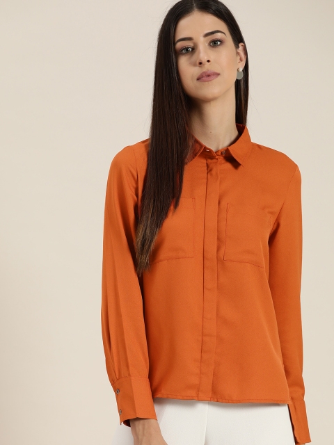 

her by invictus Women Rust Orange Solid Casual Shirt