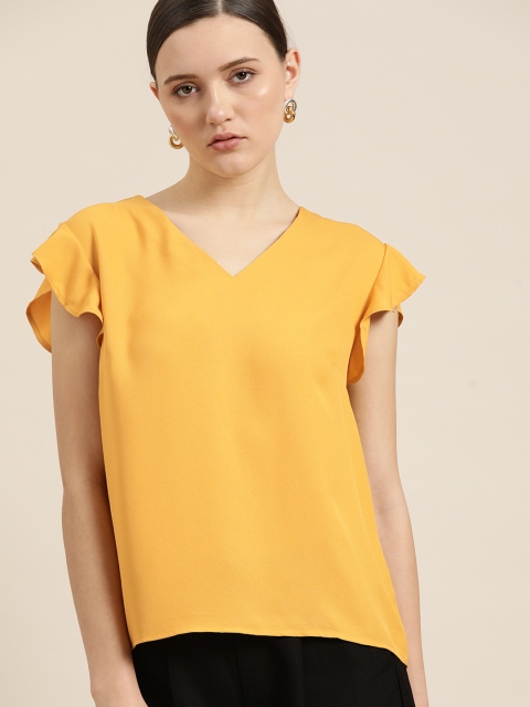 

her by invictus Mustard Yellow Solid Regular Top