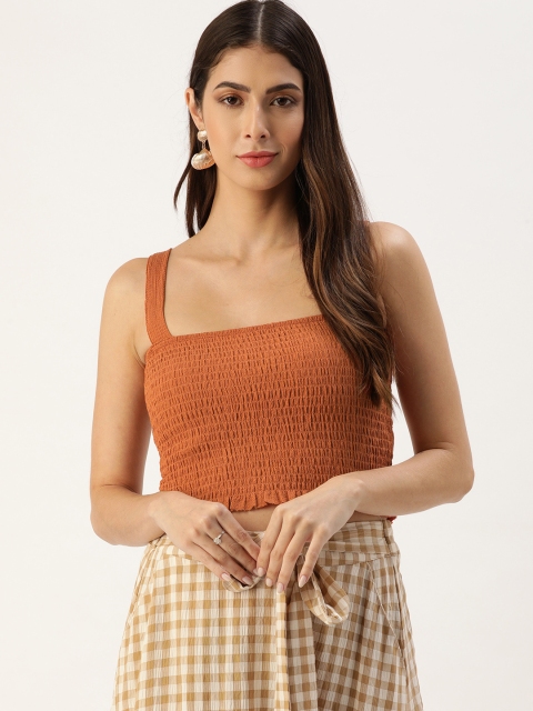 

Koton Women Rust Smocked Regular Crop Top