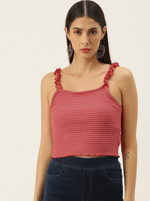

Koton Red & White Striped Ruffles Tank Crop Top